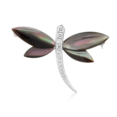 Brosa libelula din aur alb cu sidef marquise de 5.3ct si diamante de 0.23ct