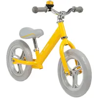Bicicleta fara pedale Skiddou Nils Galben 12 inch, cadru din aluminiu ultra-usoara, scaun reglabil de la 33 la 39 cm, roti spuma EVA+PU, de la 2 ani, include sonerie pentru bicicleta, volan cu blocare prin rotire