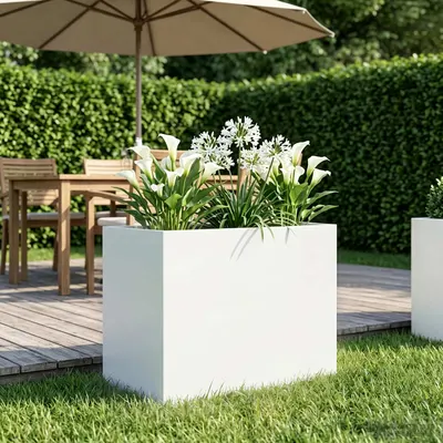 vidaXL Vază pentru Grădină Alb 60 x 40 x 50 cm Oțel laminat la rece