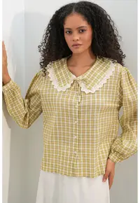 Camasa regular fit - carouri - galben chihlimbar - viscoza