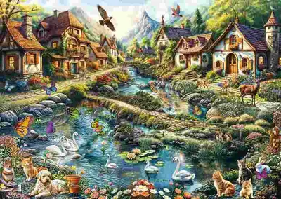 Puzzle 1000 piese - Satul de la marginea padurii