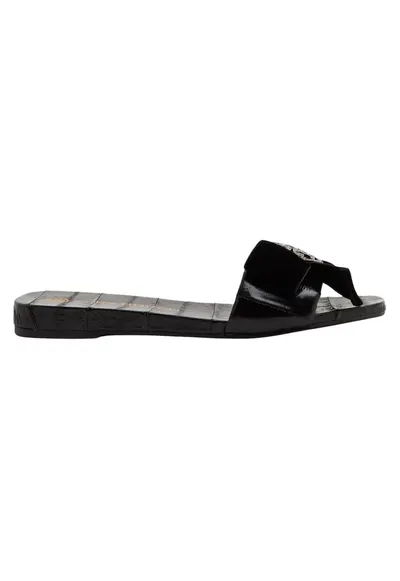 Papuci dama Tory Burch - piele naturala - cu fundita si strasuri - negru