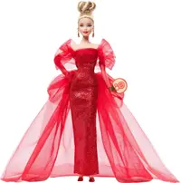 Păpușa Barbie Signature - Aniversarea a 80 de ani, într-o rochie festivă și păr blond