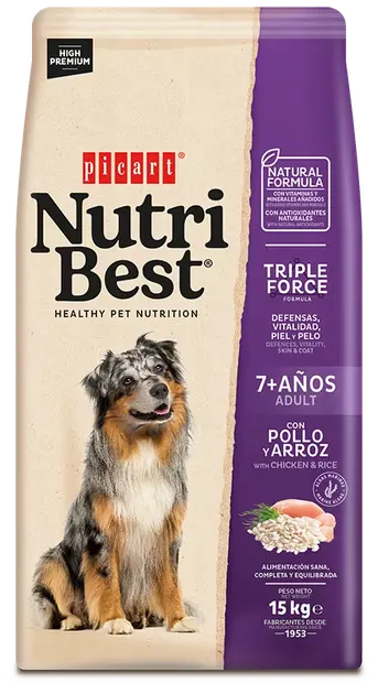 Hrana Uscata Caini Premium, NutriBest Adult Dog 7+, Pui si Orez, 15 kg