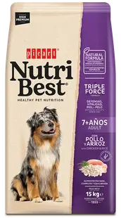 Hrana Uscata Caini Premium, NutriBest Adult Dog 7+, Pui si Orez, 15 kg