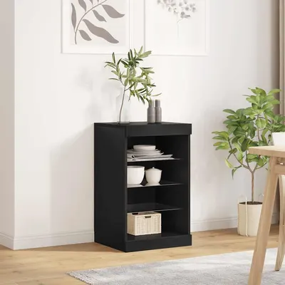 vidaXL Servantă cu lumini LED, negru, 41x37x67 cm