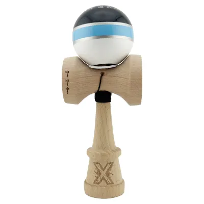 Jucarie de indemanare din lemn, Kendama X, Flippy, Royal Spike, King Size V3, Super Sticky, 18 cm, Bleu