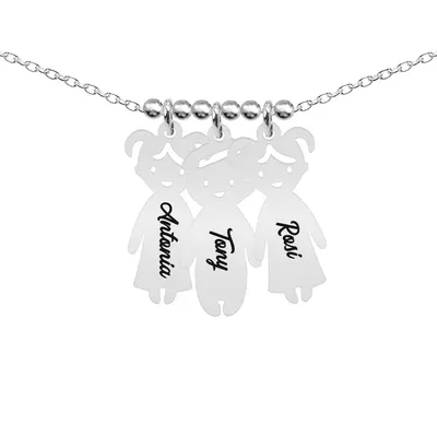 Cherish - Colier personalizat cu siluetele copiilor si nume gravate din argint 925