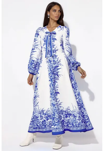 Rochie Maxi - decolteu in V - maneca lunga - multicolor - poliester cu lycra