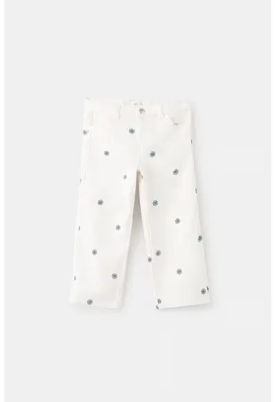 Blugi regular fit cu design floral - Alb/Bleumarin