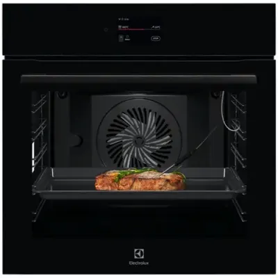 Cuptor incorporabil Electrolux LOE9P3XZ, 71 l, Conectivitate WI-FI, 85 de programe predefinite, TFT Activ, Autocuratare pirolitica, Grill, Senzor gatire, Convectie, 2 tavi emailate+1 gratar, Clasa A++, Sticla neagra (Negru)