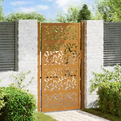 vidaXL Poartă de grădină 100x175 cm, model frunze de oțel rezistente la intemperii