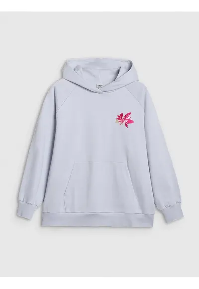 Hanorac oversized - albastru - bumbac - gluga - fara fermoar