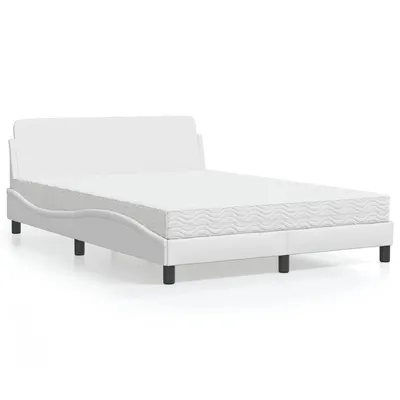 vidaXL Pat cu saltea, Dover, alb, 120x200 cm, piele ecologică