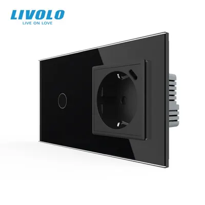 Intrerupator simplu + priza Schuko cu port USB tip C, generatia noua, cu rama sticla Negru