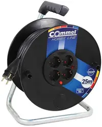 Prelungitor cu tambur Commel - H05RR-F 3G2.5mm2, 4 prize Schuko, 3500W, 40 m, negru