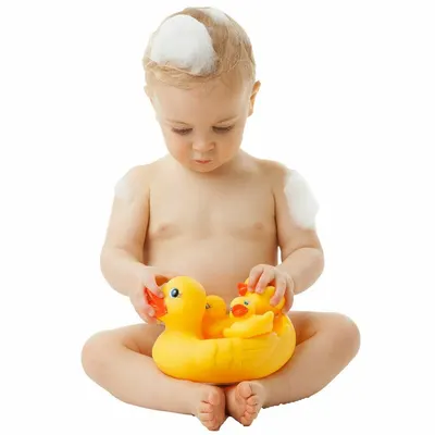 Set de joaca de baie Playgro Ratusca cu trei bococi fara gauri