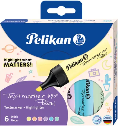 Set de markere text Pelikan 490 - 6 buc, pastel