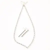 Set elegant argintiu cercei si colier cu pietre baguette