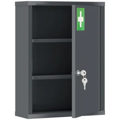 kleankin Dulap medical pentru montare pe perete cu închidere, dulap metalic de perete în 3 trepte, 40 x 15 x 53,5 cm, gri cărbune | Aosom Romania