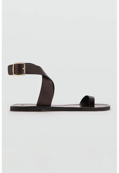 Sandale flatform din piele - Maro cognac