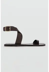 Sandale flatform din piele - Maro cognac