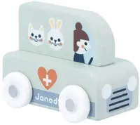 Mașinuță de lemn Janod Cross Roads - Ambulanță veterinară