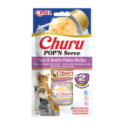 Ciao Churu Cat Pop n Serve Reteta cu Ton si Fulgi de Bonito