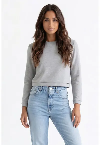 Bluza casual cu decolteu rotund - maneca lunga - croiala regular - scurta - fara inchidere - M1375 - Gri