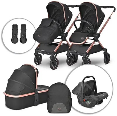 Cărucior pentru bebeluși cu mâner reversibil 3 în 1 Lorelli - Reya, Black Jasper