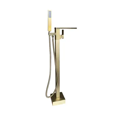 Baterie de baie freestanding cu montaj pe pardoseala cadru patrat auriu mata