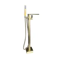 Baterie de baie freestanding cu montaj pe pardoseala cadru patrat auriu mata