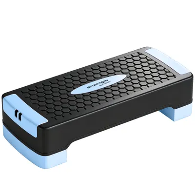 SPORTNOW Placă de step reglabilă pe înălțime Fitness Aerobic Stepper cu 2 trepte (11/16 cm) 2 benzi de rezistență, covoraș anti-alunecare Albastru | Aosom Romania