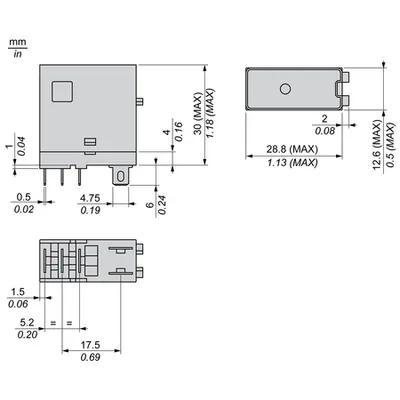 Releu de interfata electromecanic Harmony, 10A, 1CO, cu LED, fara buton de testare blocabil, 230V c.a.