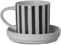 Ceașcă cu farfurioară Estia - Hand Lines, 300 ml, negru-alb