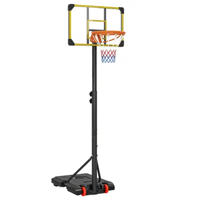 SPORTNOW Coș de Baschet pentru Copii 6-14 Ani, Coș de Baschet cu Înălțime Reglabilă, Roți și Bază Umplută, 71x46 cm, Galben | Aosom Romania
