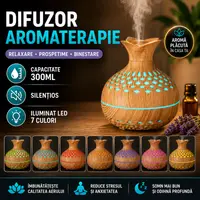 Difuzor de ulei esential, aromaterapie, umidificator de aer, rezervor 300ML, cu iluminat LED
