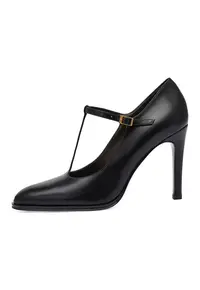 Pantofi de piele cu bareta in T - Negru