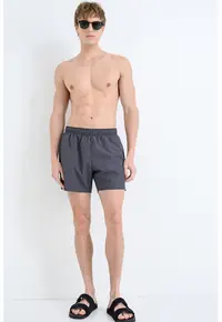 Pantaloni scurti de baie cu talie elastica si model uni - Gri inchis