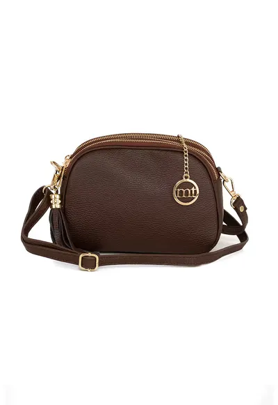 Geanta crossbody din piele cu trei compartimente Gradisca - Maro cognac