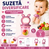 Suzeta pentru diversificarea hranei, pentru fructe si legume, silicon moale, Mov, Marimea S