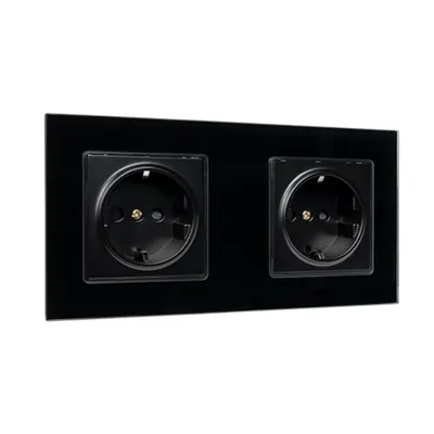 German Double Socket 16a Glass Frame Negru+c. Box