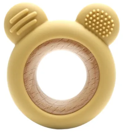 Dispozitiv de dentitie din silicon cu fag Lorelli Premium - Urs, Yellow