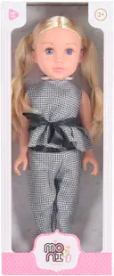Păpuşă Moni Toys - Darling Doll, cu o ținută în carouri gri, 46 cm