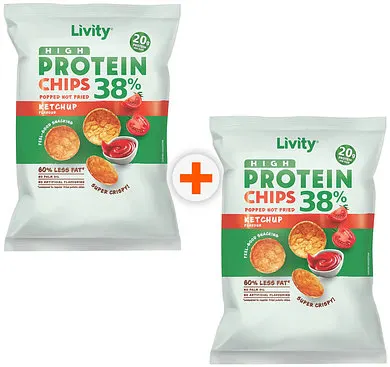 Chips proteic cu ketchup, 2 x 52 g, Livity