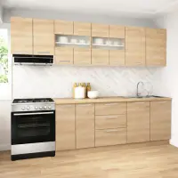 Set bucatarie GERMANIA 260 cm, 7 corpuri, 3 sertare, blat gros, sonoma