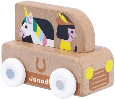 Mașinuță de lemn Janod Cross Roads - Microbuz cu unicorn