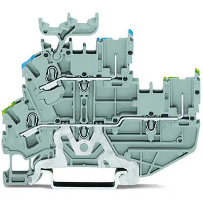 1-conductor/1-pin double deck receptacle terminal block; Ground conductor/through terminal block; PE/L; with marker carrier; suitable for Ex nA applications; for DIN-rail 35 x 15 and 35 x 7.5; 2.5 mm²; Push-in CAGE CLAMP®; 2,50 mm²; gray