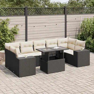 Gossi set mobilier de gradina cu perne, 8 piese, negru, poliratan