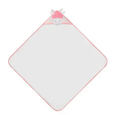 Prosop cu gluga din bumbac pentru bebelusi Calut Roz 84x84cm
